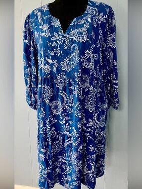 Susan Graver Blue and White Paisley Midi Dress Passport PXL